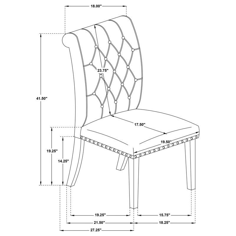 Chaise d'appoint de salle à manger rembourrée en tissu Modern Madi (ensemble de 2), Velours gris
