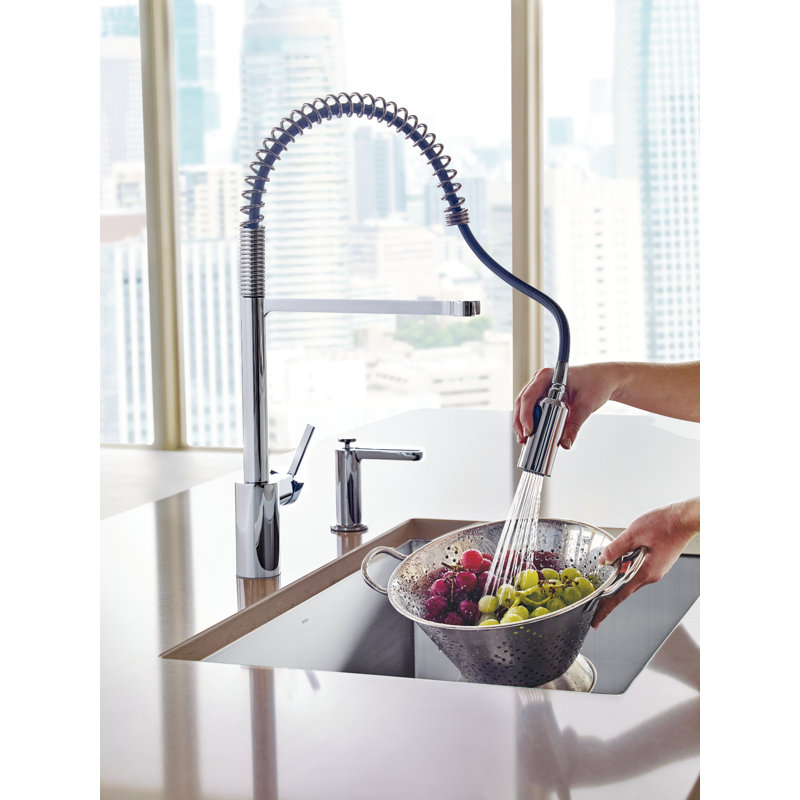 Align One Handle Spring Kitchen Faucet, Modern Single Hole Kitchen Sink Faucet Pulldown Sprayer, Chrome