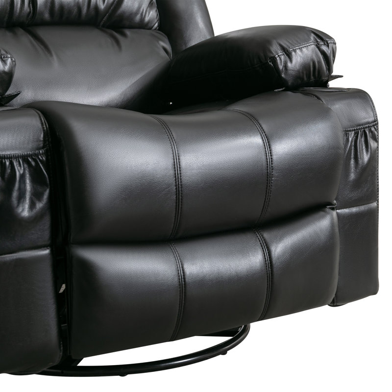 39.76 In. W Leather Recliner With Rocking, Remote Control, Tufted And Storage, Black