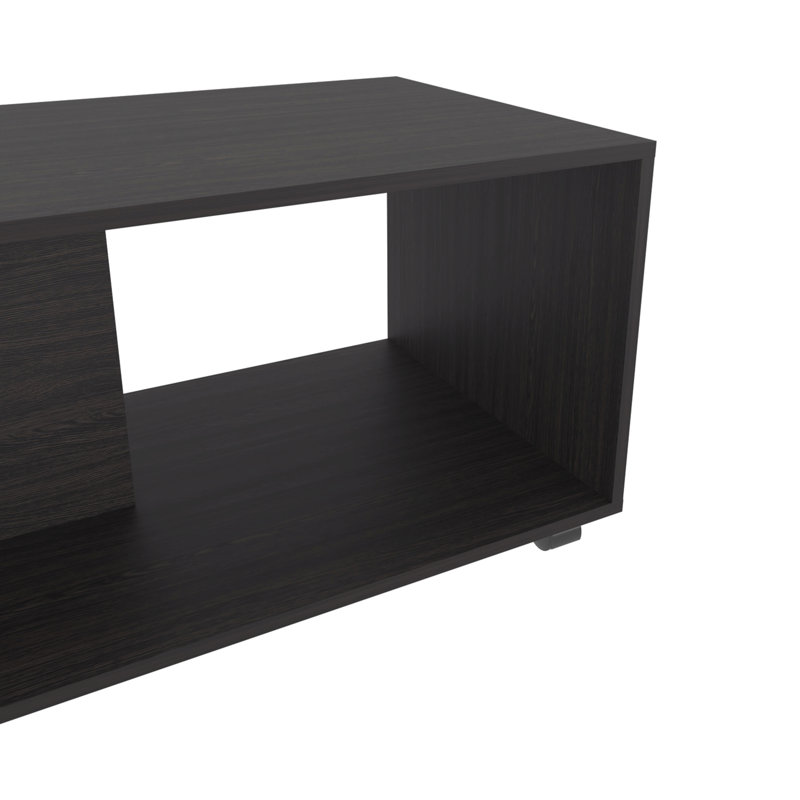 Table basse avec rangement ouvert et roulettes