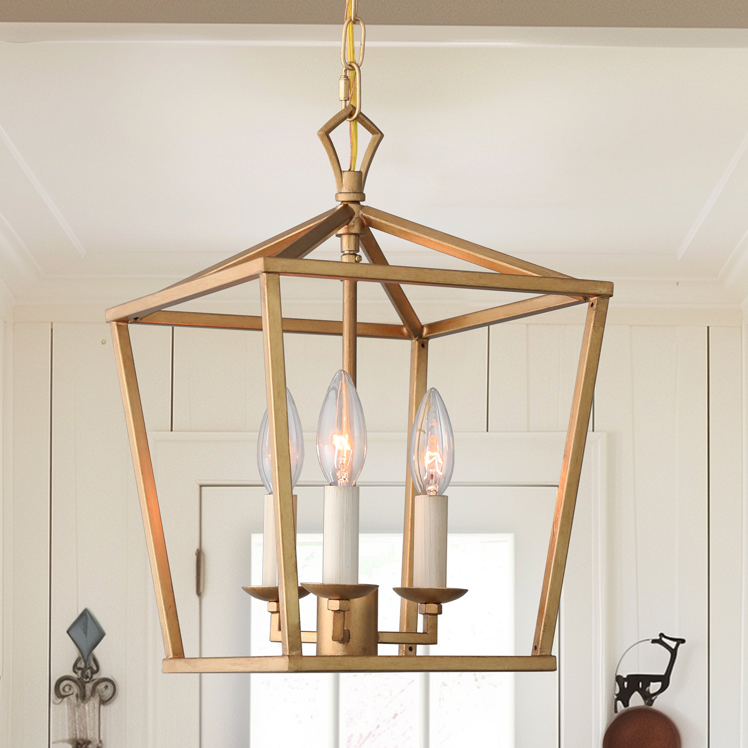 Everly Quinn Lantern Pendant Lighting Vintage Brass Gold Foil