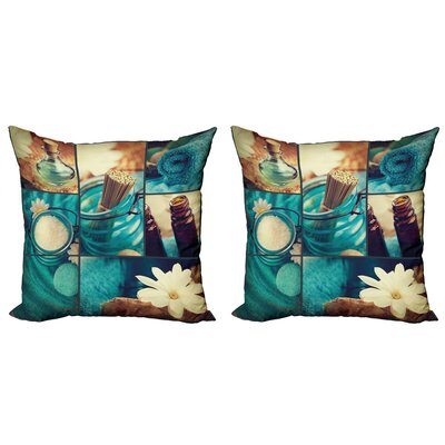 Ambesonne Spa Decorative Throw Pillow Case Pack Of 2, Blue Themed White Daisies Scents Towels And Incense Art Collage Design, Couch Bedroom Living Roo -  mictwo_21858_16x16