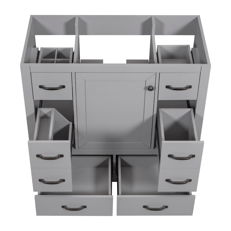 Meuble-lavabo 36 po sans lavabo, base d'armoire seulement, six tiroirs, diviseur de tiroir multifonctionnel, tablette réglable