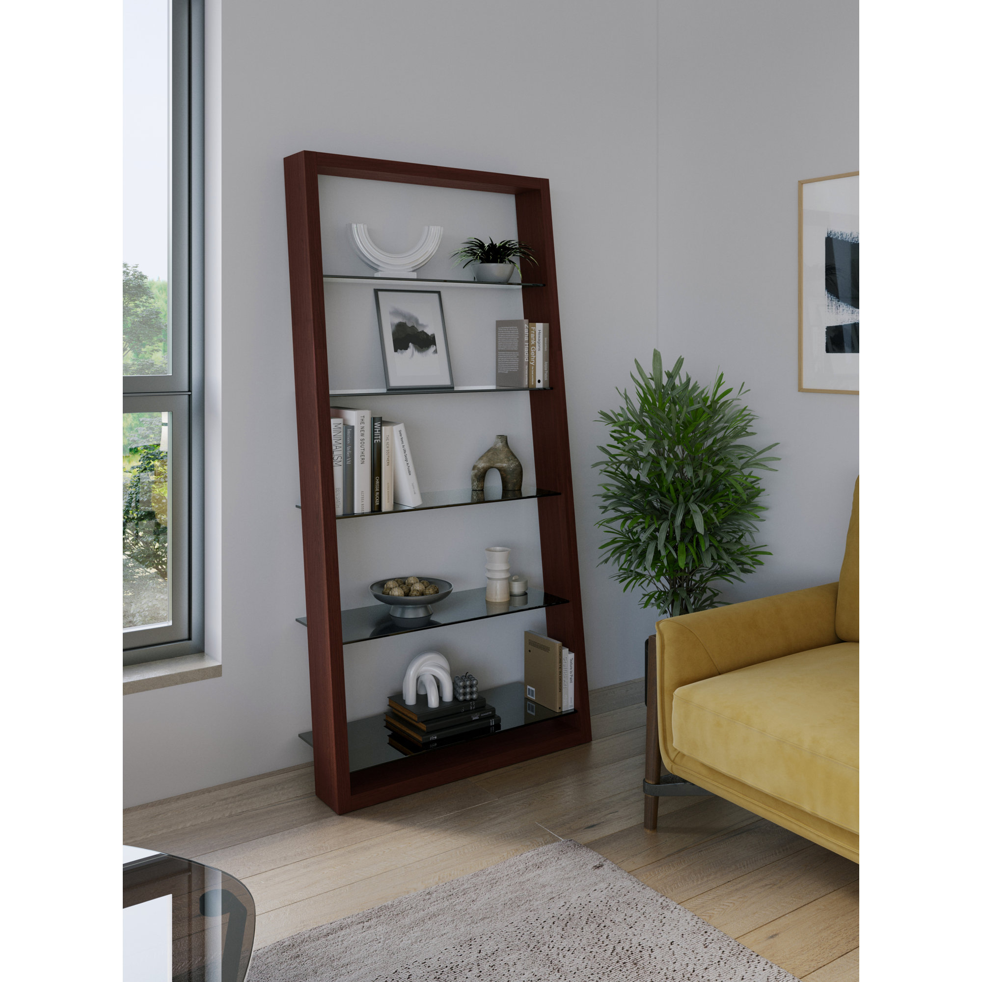 Eileen Blanc 74" H x 34.25 W Ladder Bookcase, Chocolate Stained Walnut