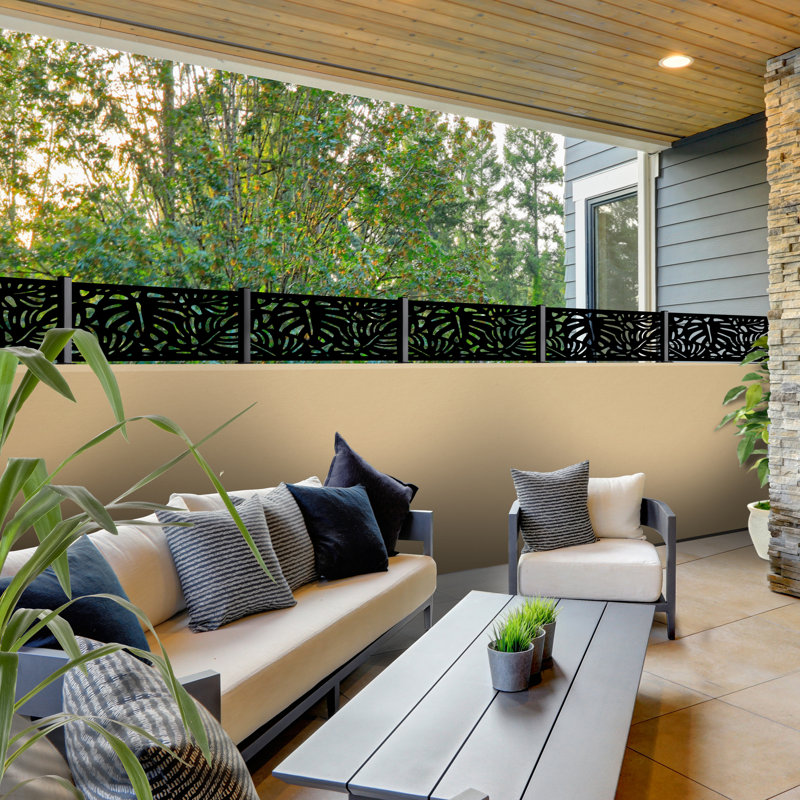 16"x48" Tropical Galvanized Steel Wall and Fence Extension Privacy Panel, Black