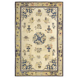 Antique Ivory Chinese Dragon Design Peking Rug