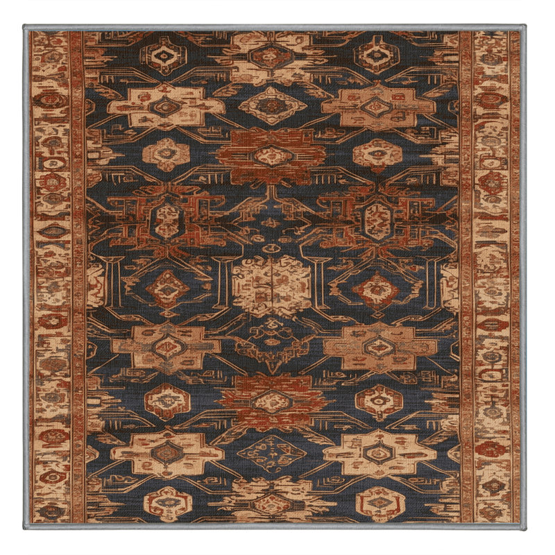 Tapis art déco brun lavable à la machine, Carré 4 pi