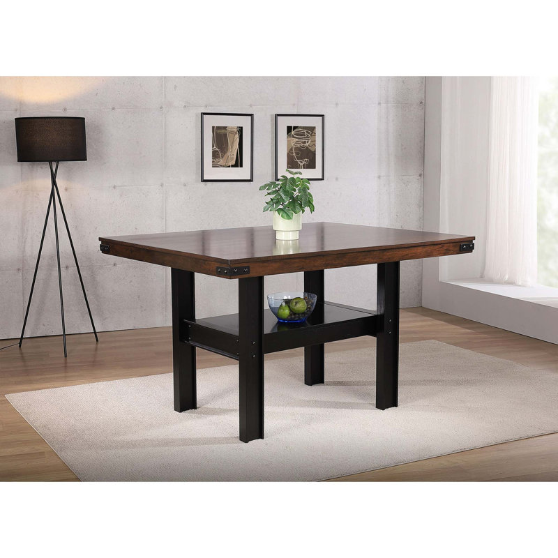 Table de salle à manger à hauteur de comptoir industrielle avec tablette de rangement