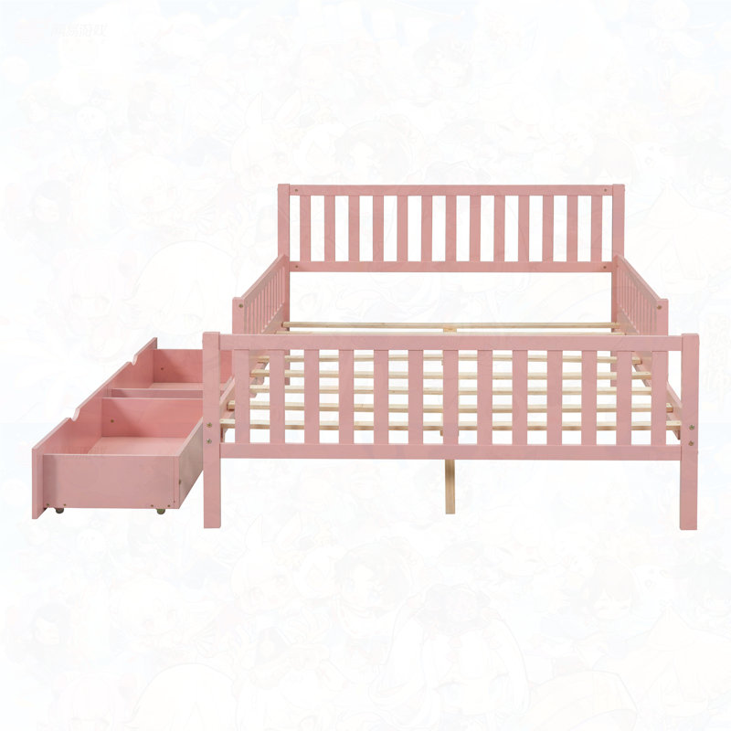 Lit de rangement en bois, Rose, Double