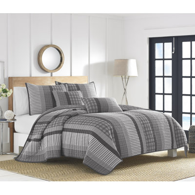 Nautica Gulf Shores Cotton Reversible Charcoal Quilt Set