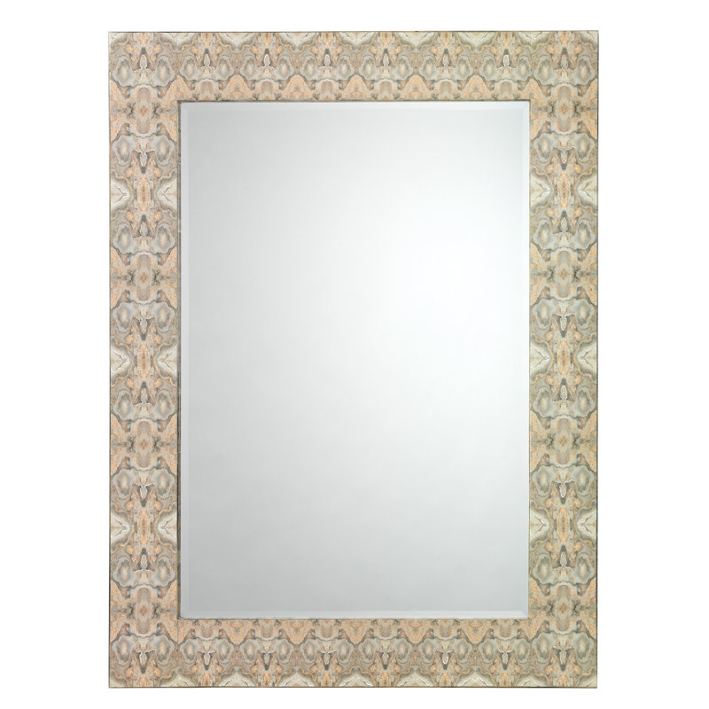 Rorschach Flat Engineered Wood Beveled Wall Mirror, Cream/Gray