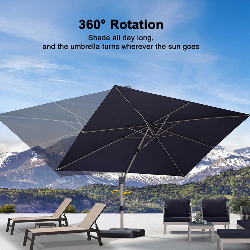 Parasol en porte-à-faux décalé rectangulaire en aluminium avec rotation à 360 ° Hailar 9 pi x 11 pi Ronae, Bleu marine