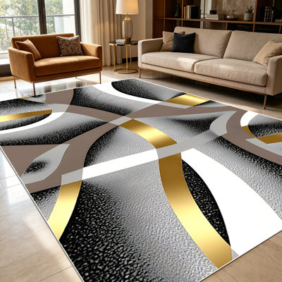 1PC Modern Geometric Gold Accent Abstract area rugs for Living Room, Soft and Comfortable, Suitable for all seasons, easy-to-maintain, machine washable, suitable for dining room, bedroom, entryway, kitchen, patio, Home Decor, Outdoor Decor.