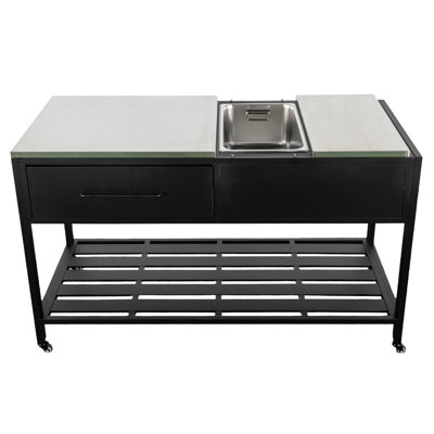 58-Inch Stainless Steel Outdoor Prep Table, Kitchen Island with Removeable Sink