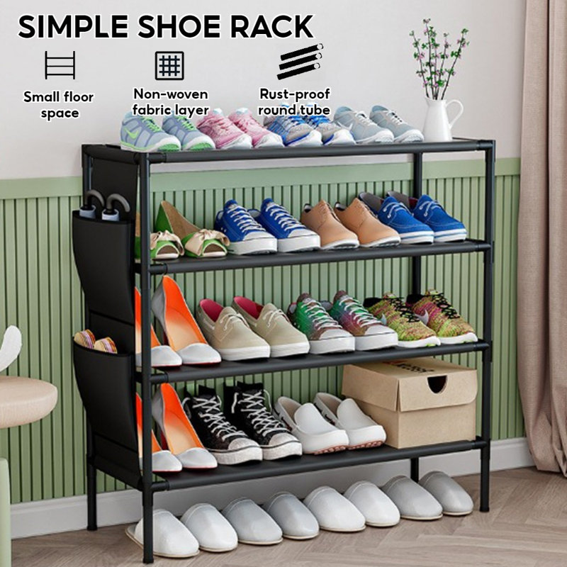 4 Tier Adjustable Shoe Rack Up To 20 Pair With 2 Side Pockets