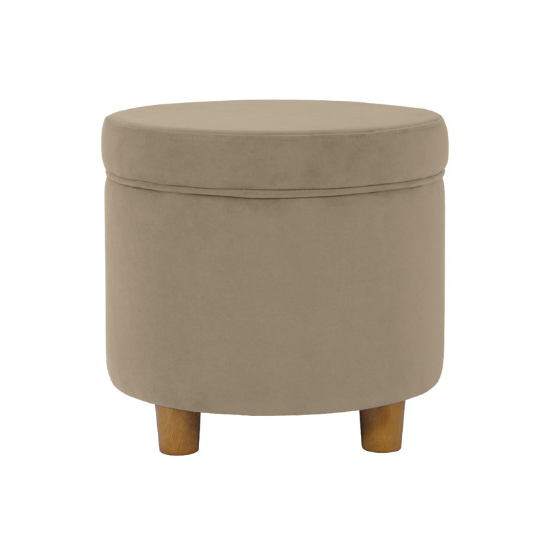 Repose-pieds avec rangement Gio, dessus relevable rond de 19 pouces, tissu en velours, Gris fauve