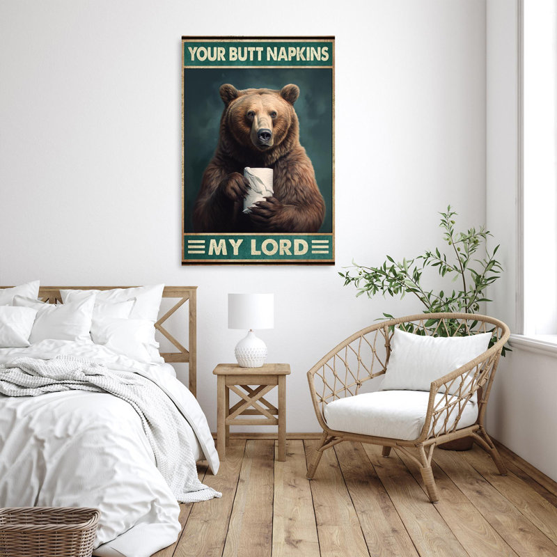«Bear Your Bout Napkins My Lord» - 1 pièce rectangulaire, H 36 po x l 24 po x P 1,25 po