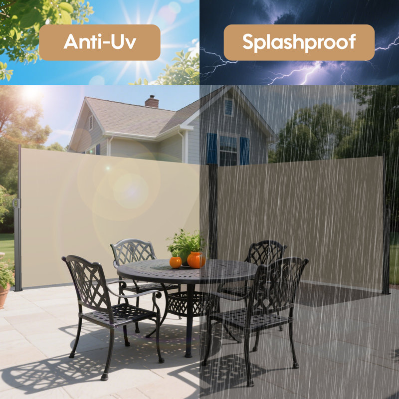 276" x 71''Retractable Side Awning, Waterproof & UV-Resistant, Privacy Screen Divider Roll Up Balcony(Beige)