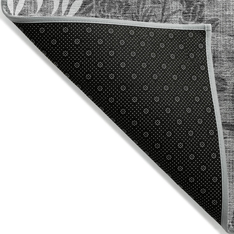 Tapis extérieur lavable floral gris anthracite et ivoire 5 pi x 8 pi