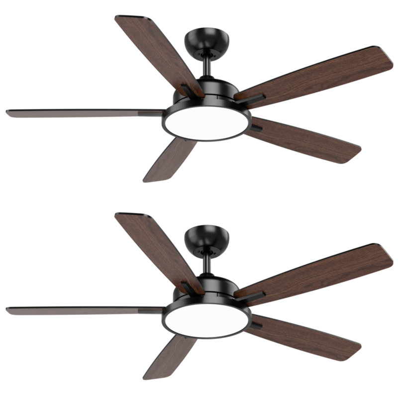 2pcs 52'' Smart Ceiling Fan With Led Lights, Black