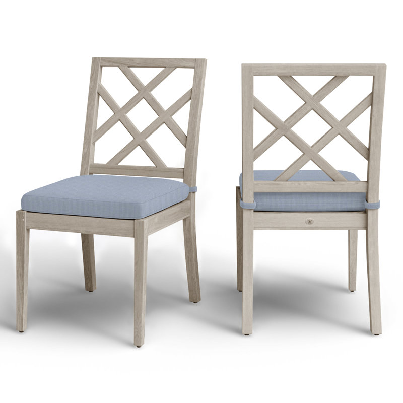 Haley Patio Dining Side Chair with Cushions, Oyster Teak, No Welt, Arbor Chambray