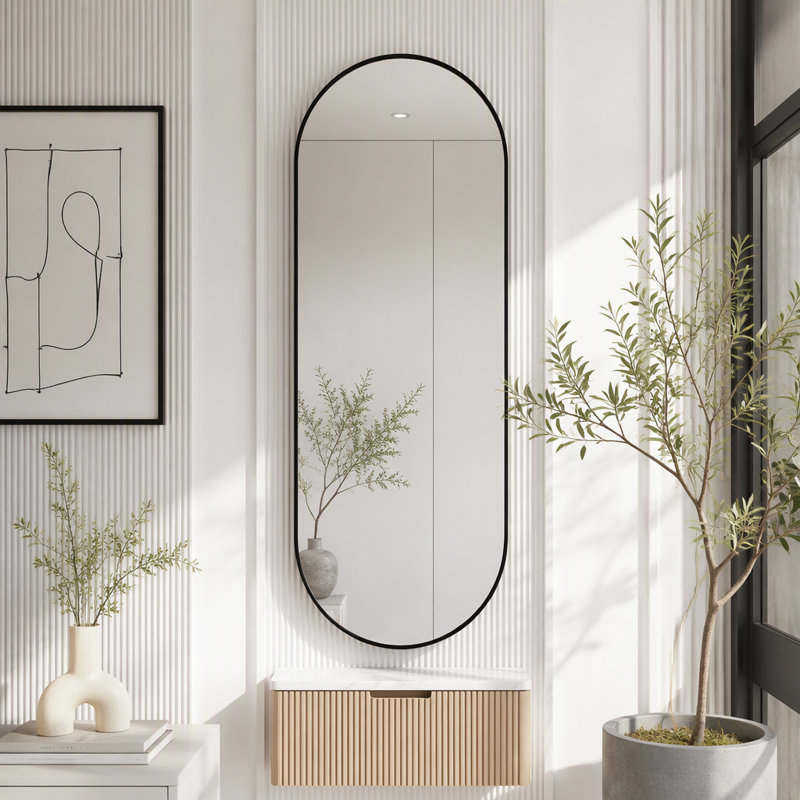 63" x 20" Oval Full-Length Mirror, Black