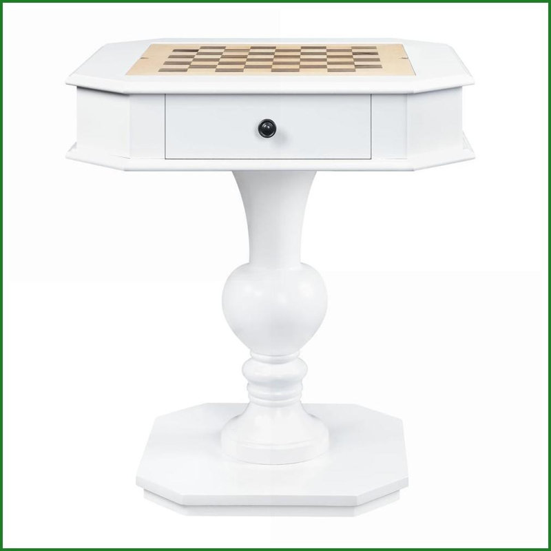 Table de jeu, finition blanche avec échecs réversible / dames / plateau de backgammon et amp; 2 tiroirs | Blanc | Bois synthétique
