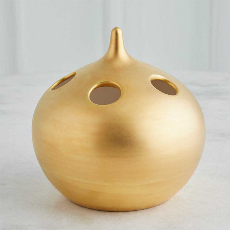 Oh No Handmade Earthenware Table Vase, Matte Gold, 10" H x 10" W x 10" D
