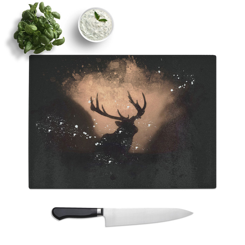 Tempered Glass Stag in the Sunset Chopping Board, 28.5 cm x 39 cm