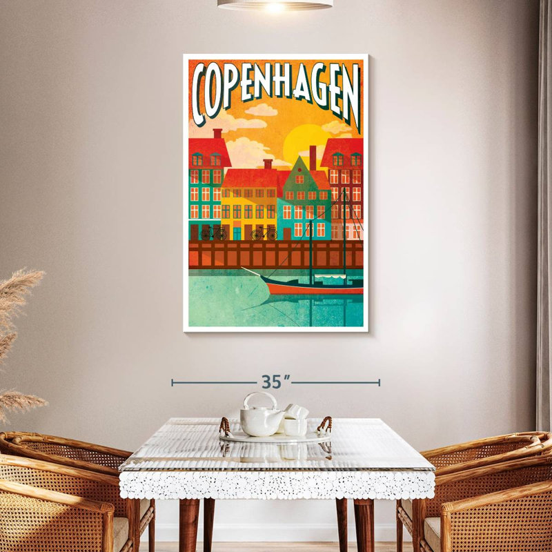 Affiche rétro de la ville de Copenhague, H 48 po x l 32 po