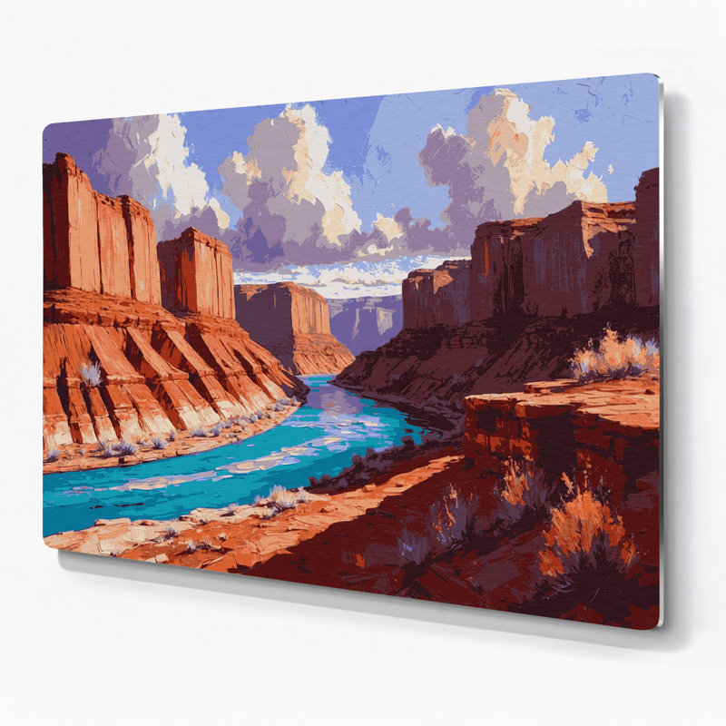 Art mural en métal gris du sud-ouest, River Canyon 128, H 240 po x l 240 po x P 0,05 po