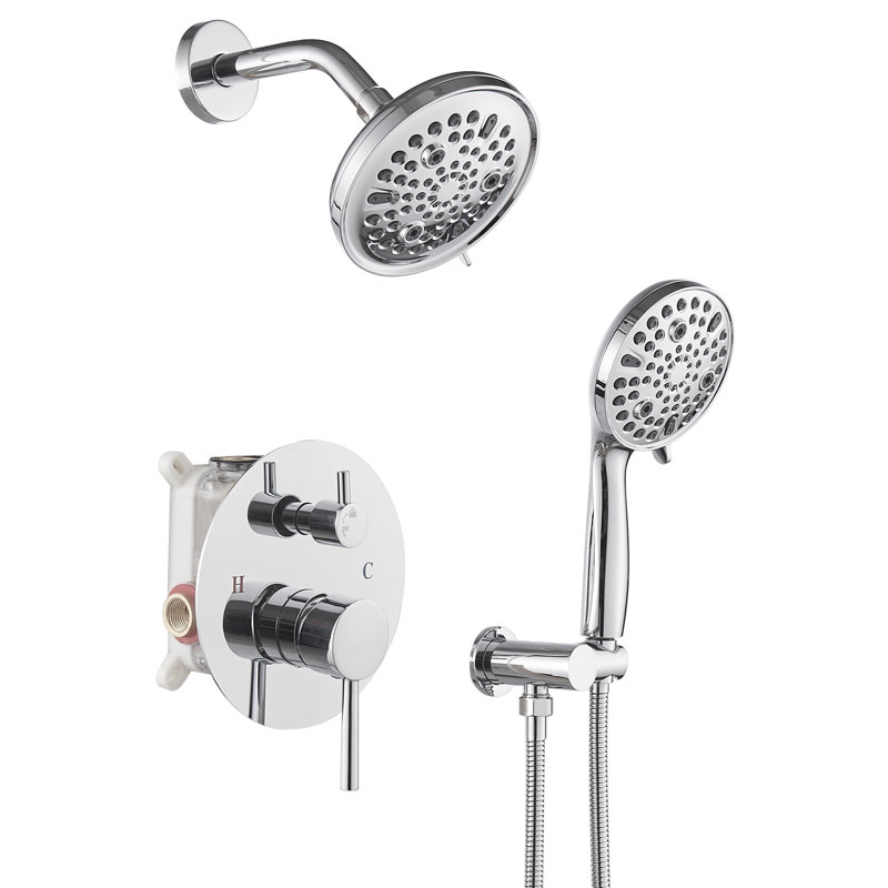 Single Handle 2-Spray Round Rain Shower Faucet Set 1.8 GPM With High Pressure Shower Head Hand Shower In Polished Chrome