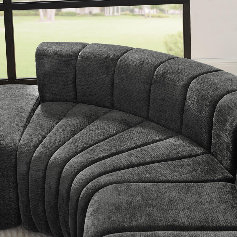 Canapé modulaire moderne semi-courbé avec repose-pieds ajustable, Noir