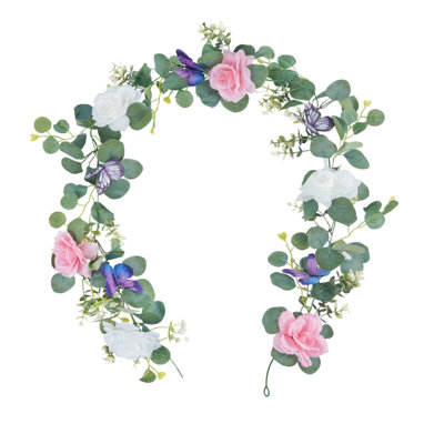  66.92in Eucalyptused Paired with Flowers Butterflys Vines Artificial Faux Flowers Suitable for Dining Tables Fireplaces Weddings Parties Indoor Outdoor Decor