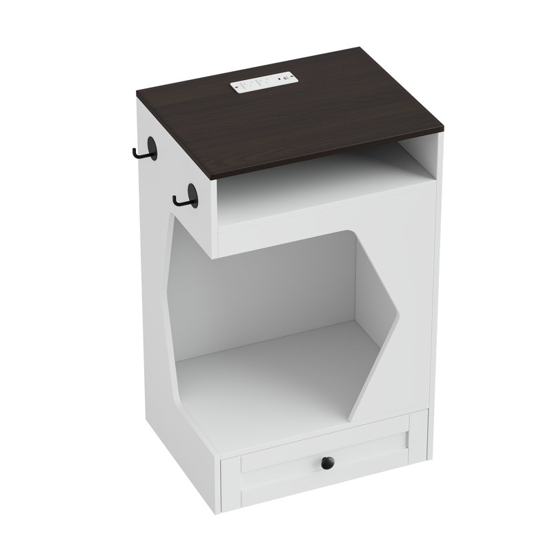 Designs Multifunctional Pet Feeding Station & Side Table with Charging Station & Food Storage, White