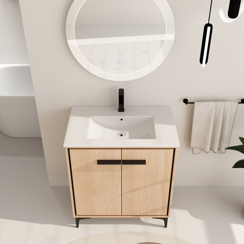 Meuble-lavabo simple 30 po avec plateau en céramique Anmer, 30"