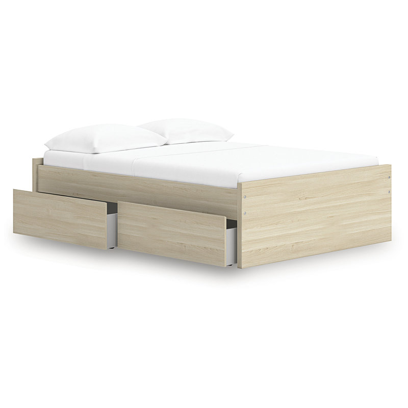 Lit plateforme double avec rangement latéral Onita, Beige