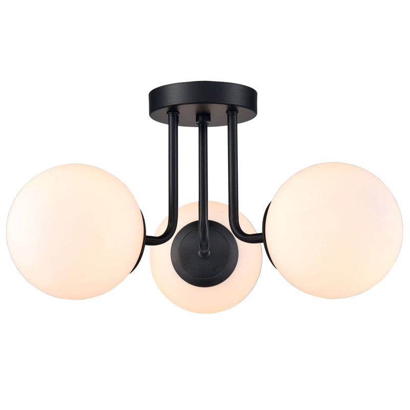 Plafonnier semi-encastré 3 lumières Globe, Noir mat
