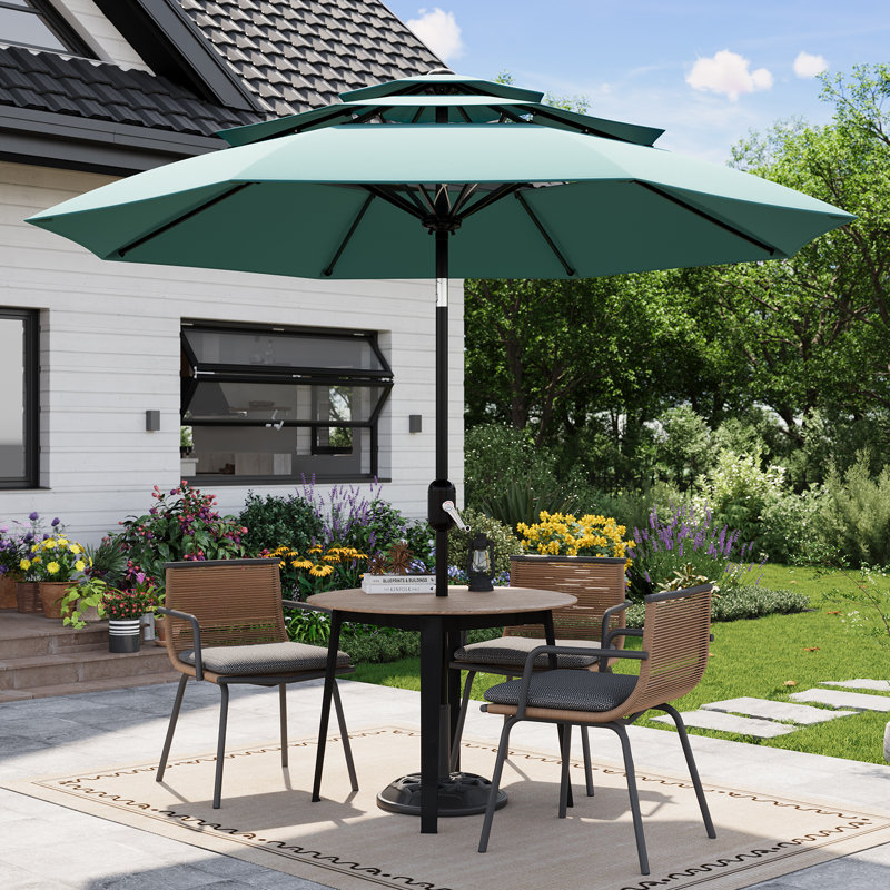 Parasol de marché rond à 3 niveaux de 10 pi avec parasol rond de marché avec manivelle et bouton-poussoir inclinable UV