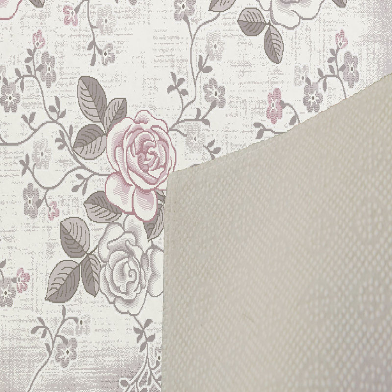 Tapis rose / gris en polyester tissé à la machine Cribb, Rectangle 2 pi 7 po x 4 pi 11 po