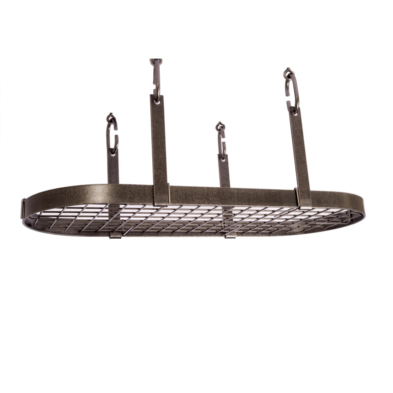 Hammered Steel Oval Ceiling Pot Rack with Hooks