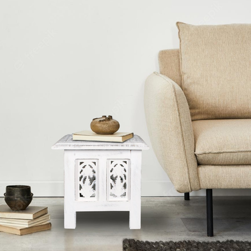 Abbey End Table, White, 31cm H x 30cm W x 30cm D