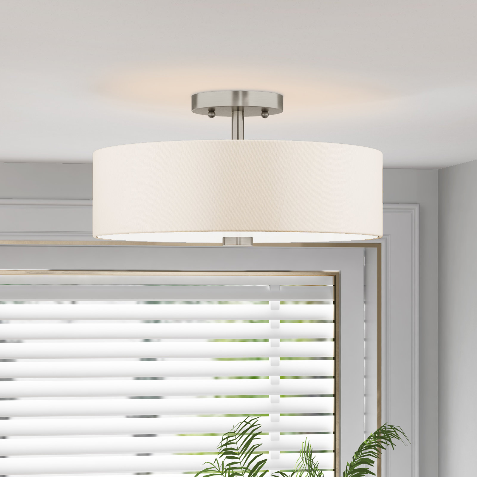 Flaire 3-Light Semi Flush Mount, Brushed Nickel, 7.75" H x 15" W x 15" D