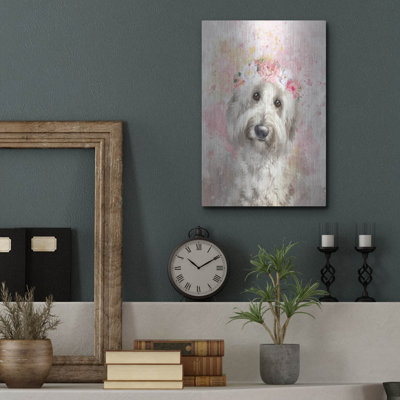 Art mural en métal Red Barrel Studio® «Flower Crown Goldendoodle 7» par Furbaby Affiliates