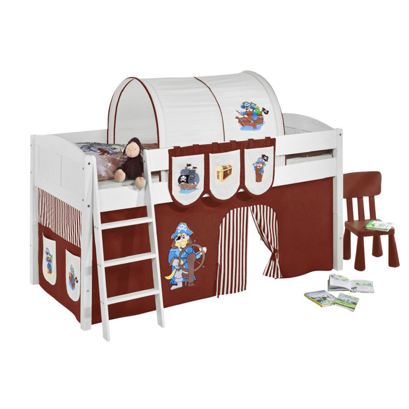 Pirat European Mid Sleeper Bed with Curtain, Brown and beige