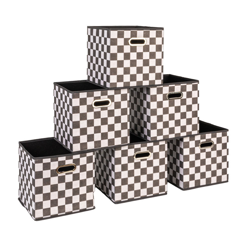 Ensemble de 6 paniers de rangement en tissu, damier blanc et noir