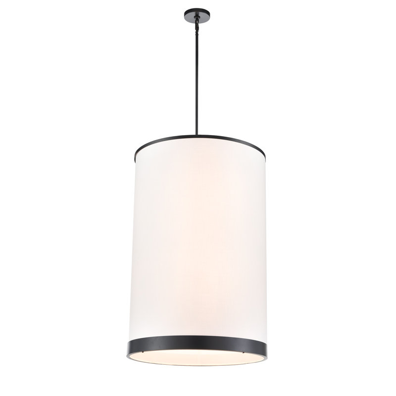 Paynter - lustre 8 lumières - finition noire - abat-jour en tissu blanc coquille d'œuf doux