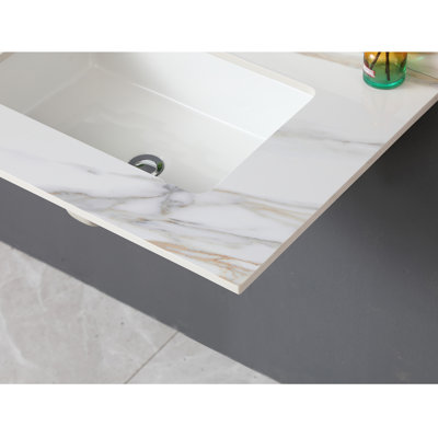31 Inch Marble Bathroom Vanity Top With Undermount Rectangular Sink, 4" Backsplash, And Pre-Drilled Faucet Hole, Carrara White | Gift Idea