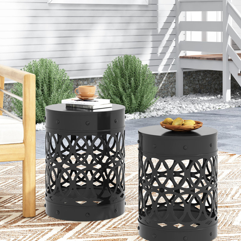Table d'extérieur Black Iron Cut Design - côté métallique moderne avec structure thermolaquée, sans assemblage, Noir