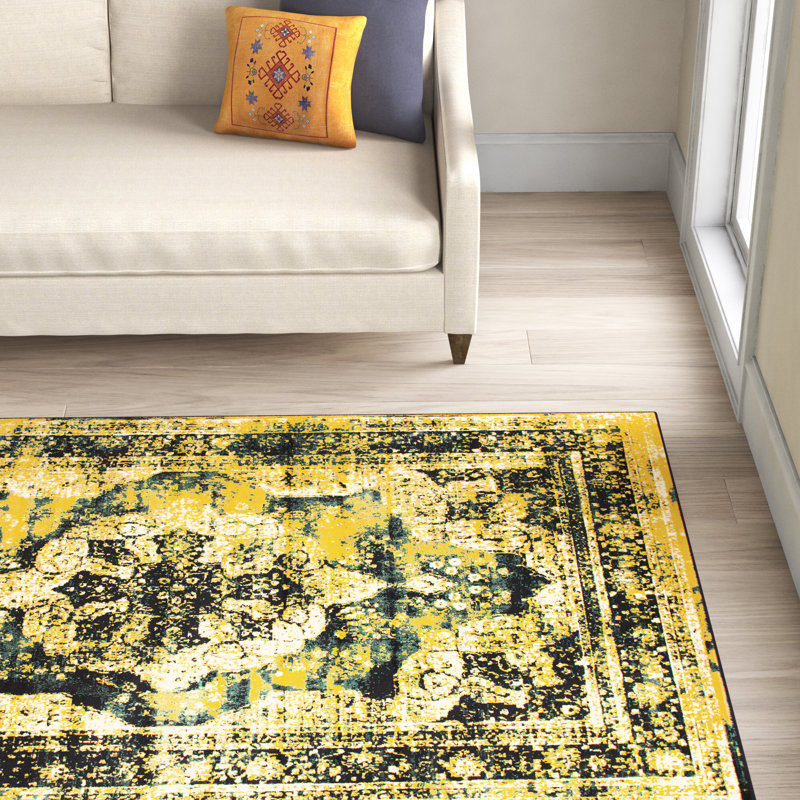 Tapis oriental jaune Brandt, Carré de 6 pi 1 po x 6 pi 1 po